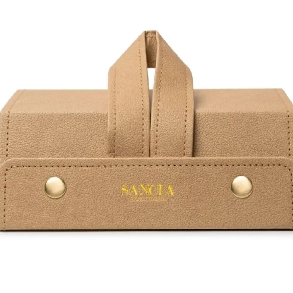 Sancia Australia Tan Faux Leather Sunglass / Glasses Case Holds Three Pair NWOT